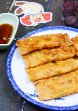 Hình của món Tàu hũ ky cuộn Tôm chiên giòn.