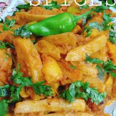 A picture of Arvi ki bhujia with three spices.