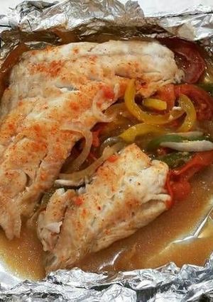A picture of Fish in Foil with Mustard.