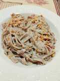 Tagliatelle alle castagne con pancetta affumicata funghi misti nocciole panna e parmigiano