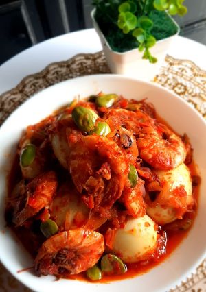 Foto resep Udang telor balado pete