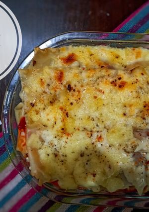 A picture of Chicken and Vegetable lasagne.