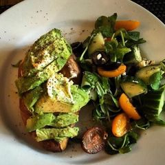 A picture of Sweet Potato with Avocado and Goats Cheese.