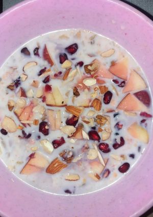 A picture of Hearty Oat Bowl with Seeds and Fruits.