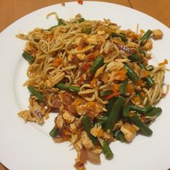 A picture of Salmon sweet noodle dish.