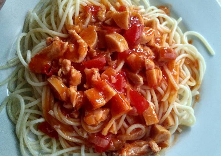 Bagaimana Membuat Spaghetti ayam+sosis, Sempurna