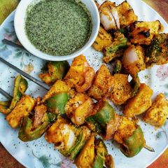 A picture of Paneer tikka barbeque.