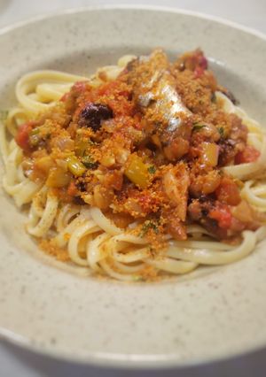 Una foto de "Pasta chi sardi" pasta con sardinas