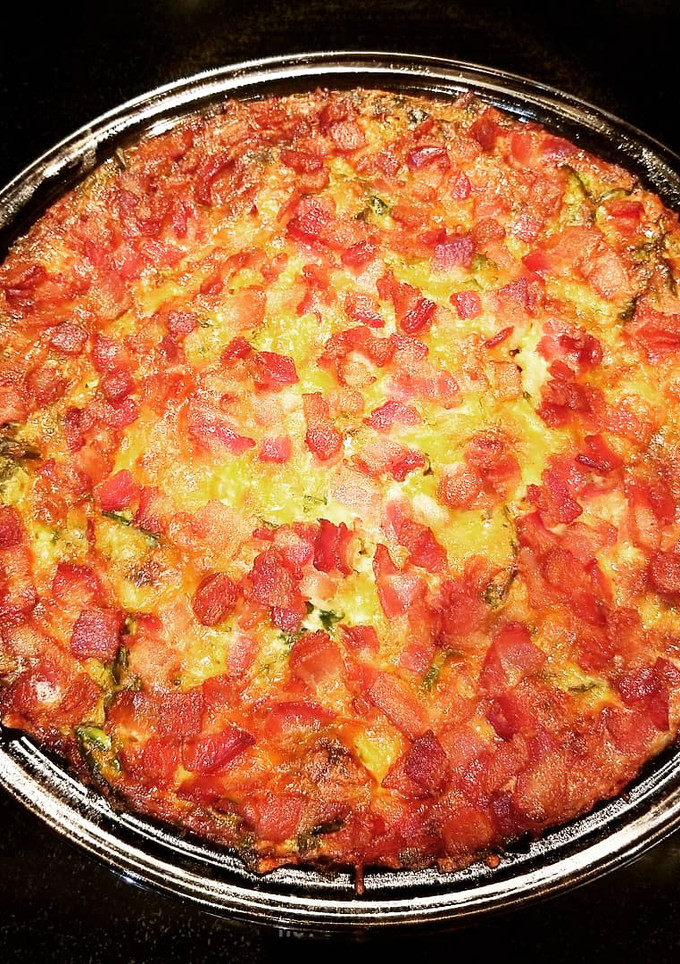 A picture of Spinach, Cheese and Bacon Crustless Quiche.