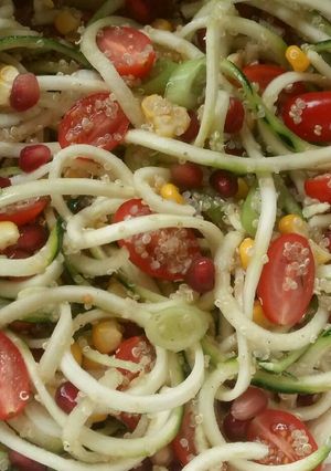 A picture of Vickys Quinoa, Courgette & Pomegranate Salad, Gluten, Dairy, Egg, Soy & Nut-Free.