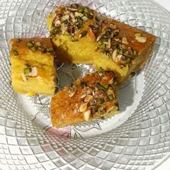 A picture of Mango Saffron Pistachio Cake.