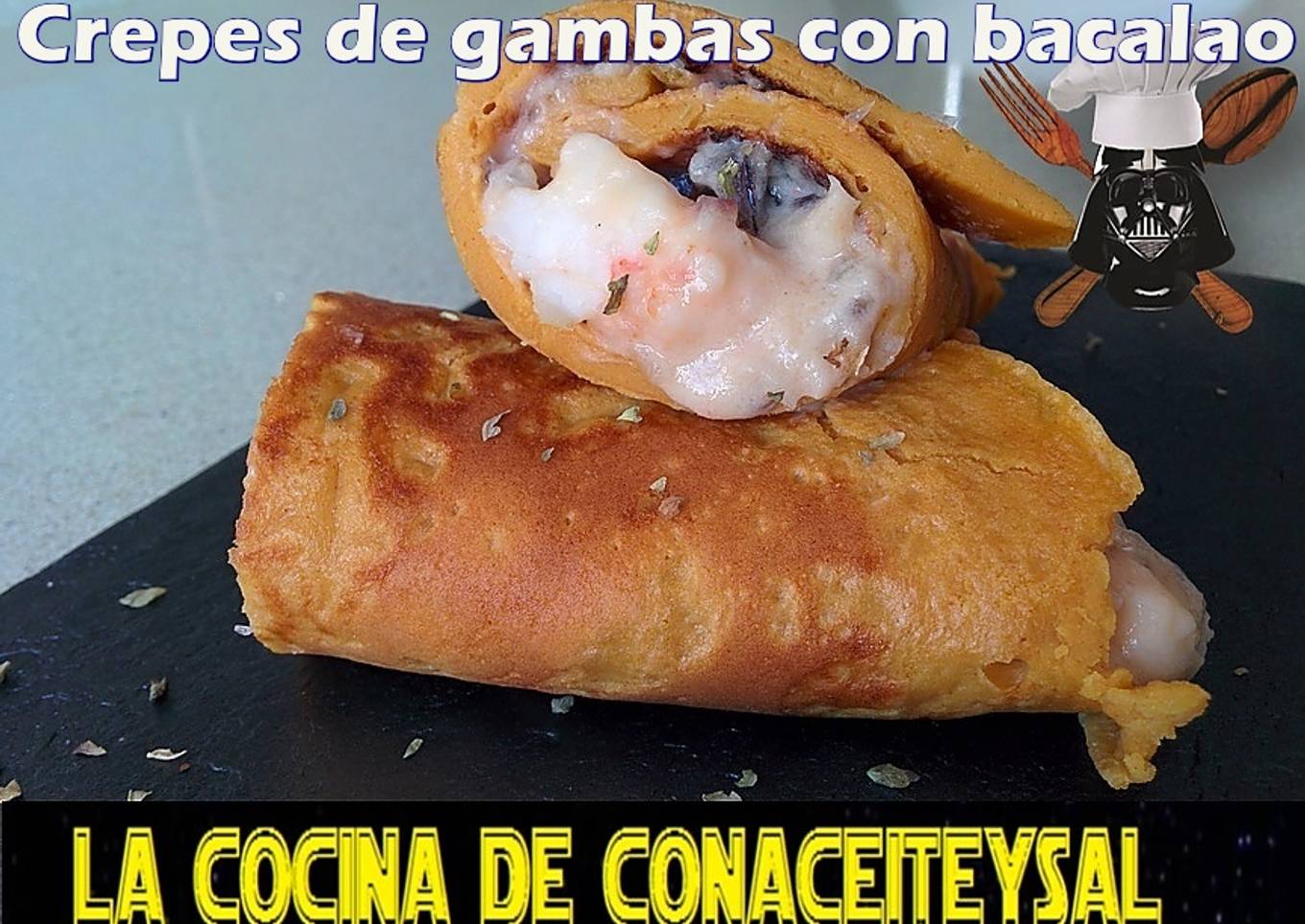 Crepes con sabor a Gambas rellenas de Bacalao