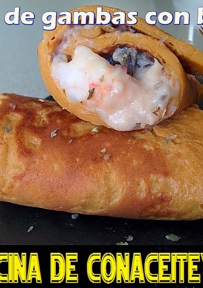 Una foto de Crepes con sabor a Gambas rellenas de Bacalao