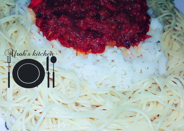 Recipe of Favorite White rice and spaghetti with stew