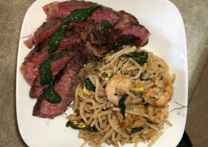 Recipe of Favorite Ribeye Mint Chutney Sauce w/ Shrimp Pad Thai