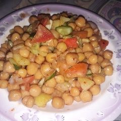 A picture of Healthy oil free vegetables. Protein carbohydrates complete meal in 1 dish chana chat.