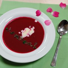 Beetroot soup with horseradish cream A picture of Beetroot soup with horseradish cream.