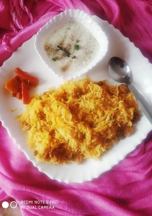 A picture of Matar soya chunk pulao.