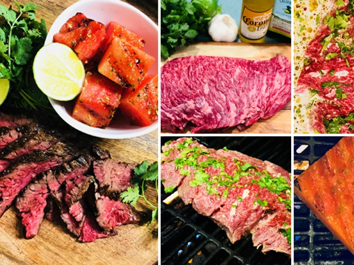 Easy Way Make Recipe Corona Marinated Fullblood Wagyu Bavette Steak with Grilled Watermelon that is Really Delicious, Tasty}
