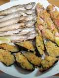 Merluzzi fritti, cozze e triglie gratinate