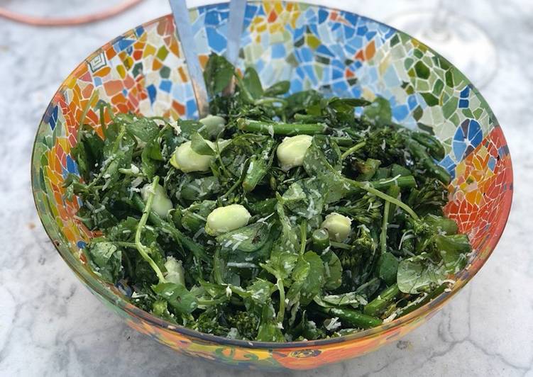 Step-by-Step Guide to Make Favorite Broadbean, broccoli, pea shoot and Parmesan salad 🥗