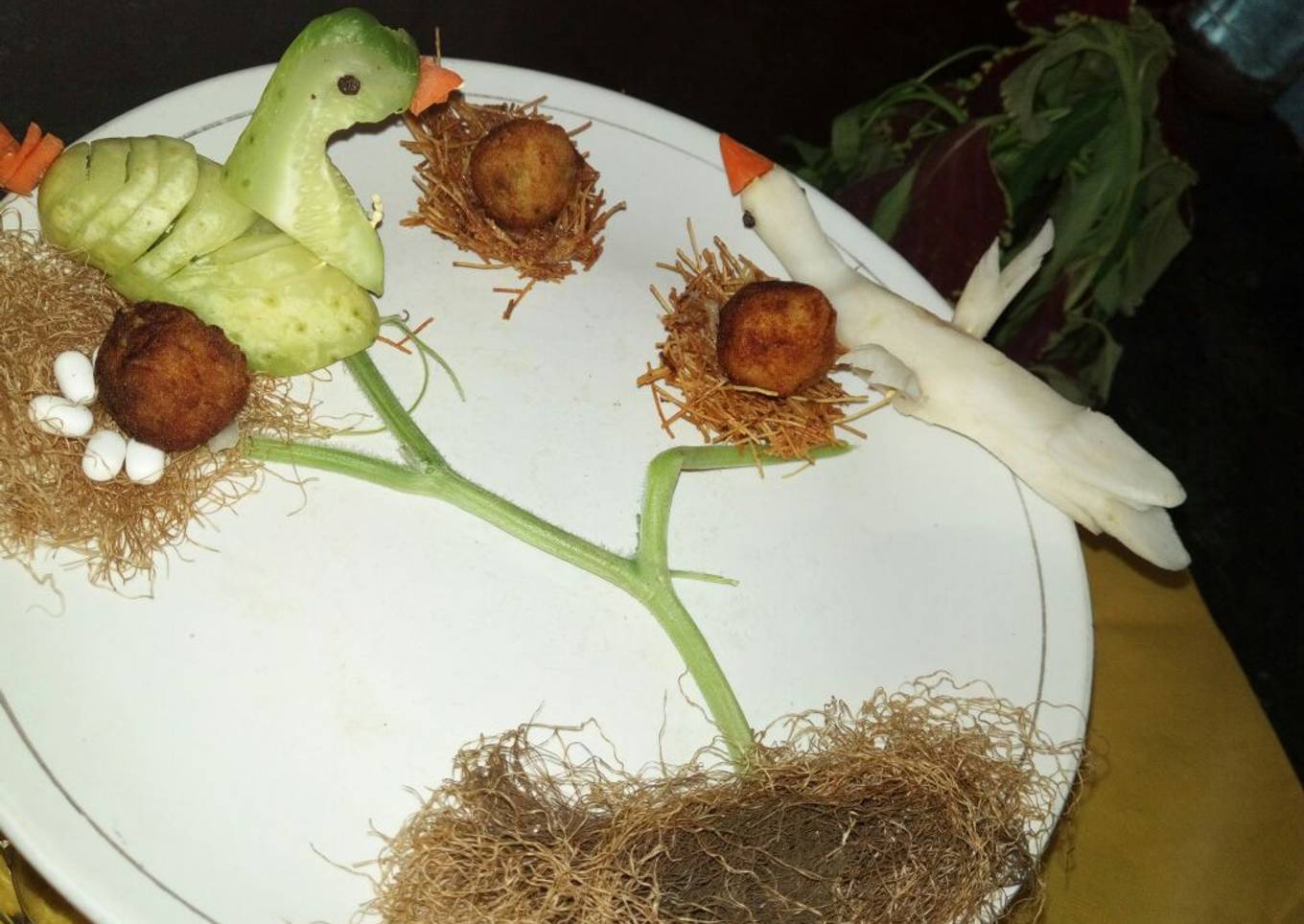 Potato Cheese Balls on a Bird Nest