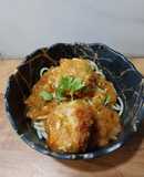 Spaghetti with pumpkin sauce and Veg Balls
