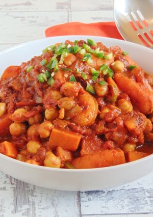 A picture of Moroccan Vegetable Stew with Chickpeas & Apricots.