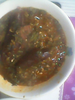 A picture of Ofe Anghara(garden egg leaf soup with okro).
