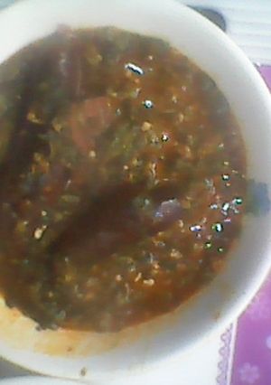 A picture of Ofe Anghara(garden egg leaf soup with okro).