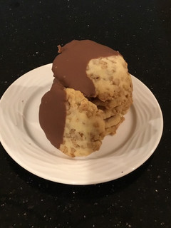 A picture of Milk Chocolate Dipped Toffee Shortbread Cookies.