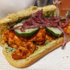 A picture of Chicken boti kebab sandwich.