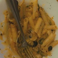 A picture of Red sauce pasta.