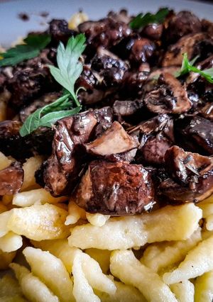 Une photo de Spaetzle aux champignons à la crème