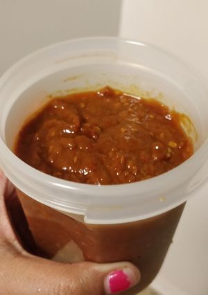 A picture of Homemade schezwan sauce.