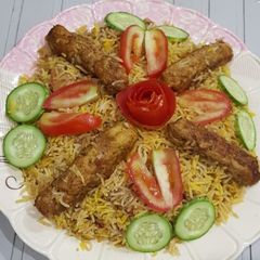 A picture of Seekh kabab biryani.