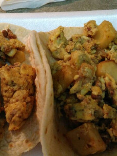A picture of Chorizo Egg and Potatoes Tacos.