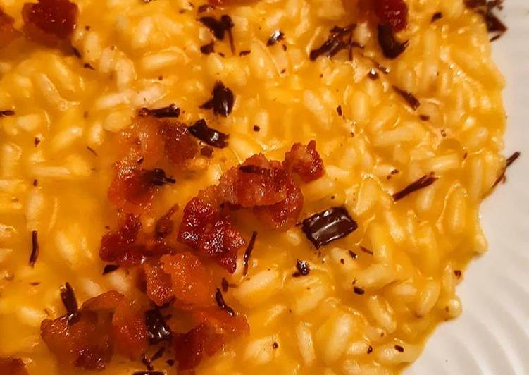 Risotto alla zucca, bacon e cioccolato extra fondente