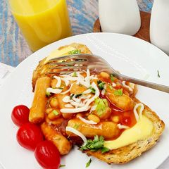 A picture of Lazy Sausage and beans on toast.