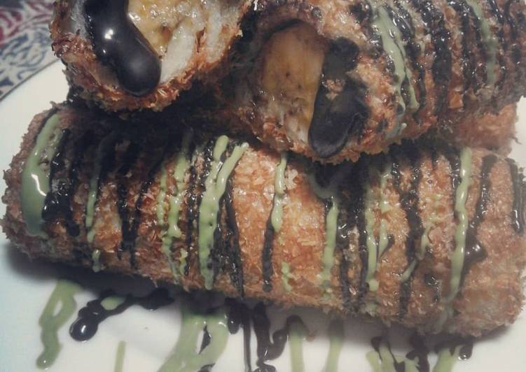 Roti tawar gulung isi pisang coklat