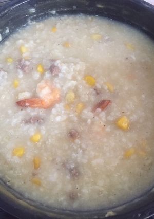 Foto resep Bubur Udang Daging Cincang Jagung Minyak Wijen