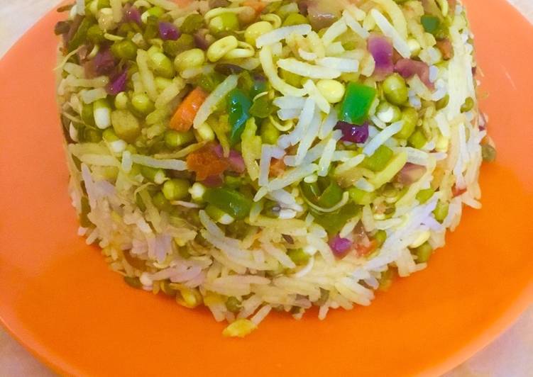 Simple Way to Make Quick Sprouted Moong  Pulao