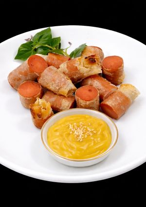 Hình của món SP.0884 - Bánh Tráng Cuộn Xúc Xích Chiên Giòn.