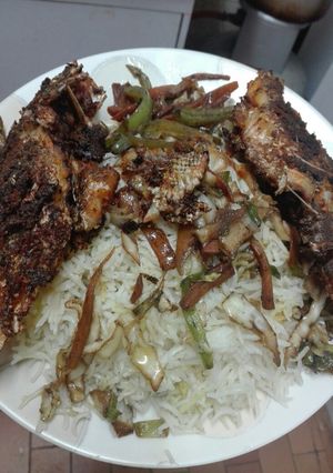 A picture of Grilled fish vegetable rice.