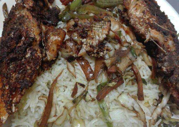 Grilled fish vegetable rice