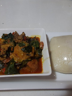 A picture of Semolina with Oha Soup.