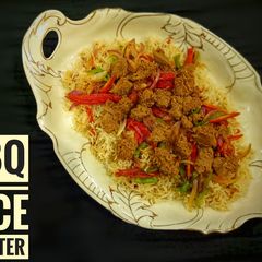 BBQ Rice Platter With Leftover Beef Boti A picture of BBQ Rice Platter With Leftover Beef Boti.