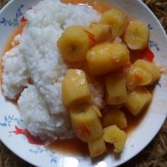 A picture of Boiled Matoke with rice #authormarathon.