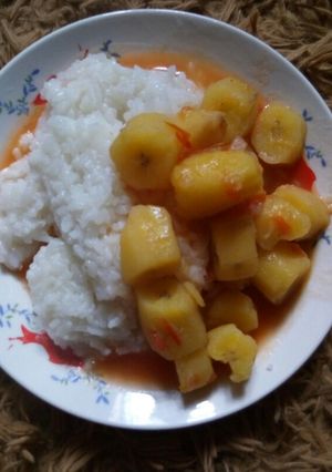 A picture of Boiled Matoke with rice #authormarathon.