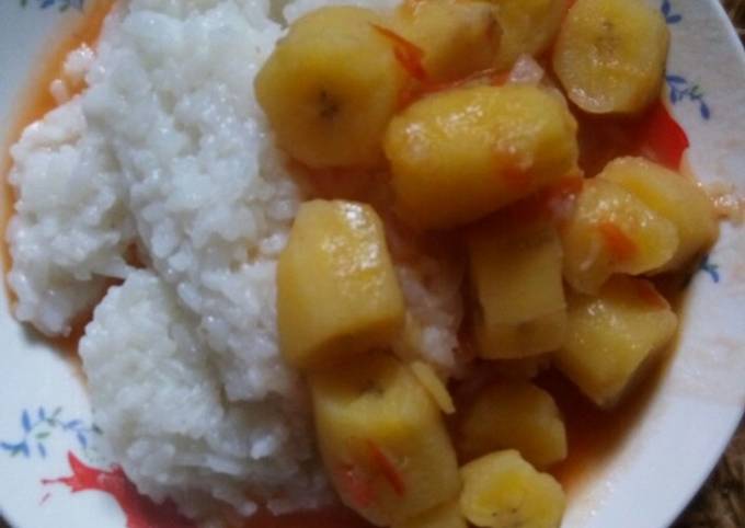 Simple Way to Make Jamie Oliver Boiled Matoke with rice #authormarathon
